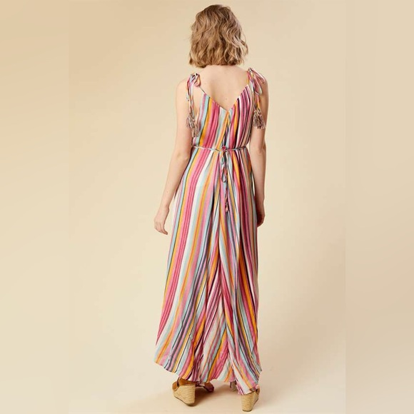 Altar’d State Quesada Striped Maxi Dress Tie Shoulder & Waist Front Slit size S - Picture 4 of 13